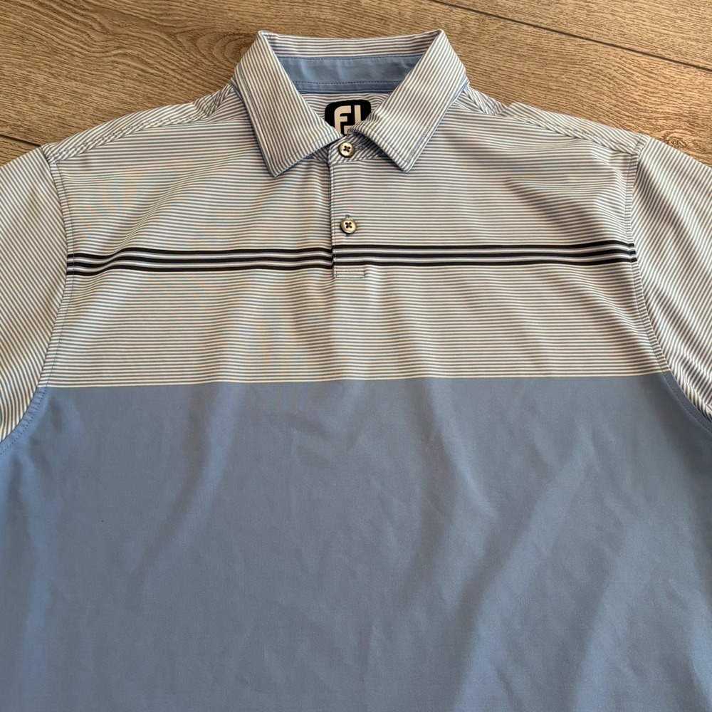 FootJoy Golf Polo Mens Medium Blue Striped Colorblock Performance Preppy Casual